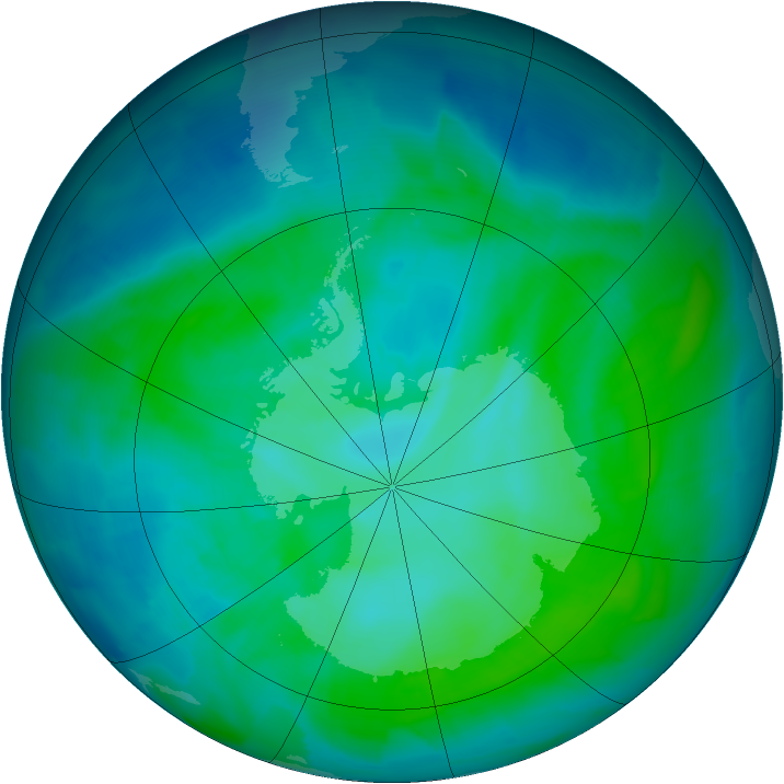 Antarctic ozone map for 12 January 2012